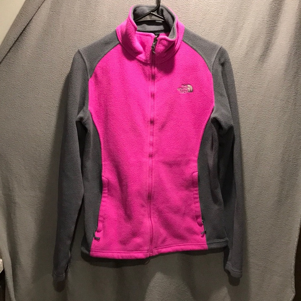 USED grey and pink TNF fleece jacket. Size - M